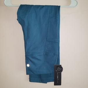 NWT Yogalicious Lux Teal Stone Hi Rise Ankle Length Pocket Leggings size Large